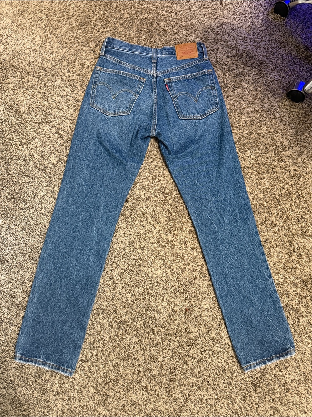 Levi 501 High-Rise Straight Leg Jeans in Dark Blue Denim - Picture 2 of 10